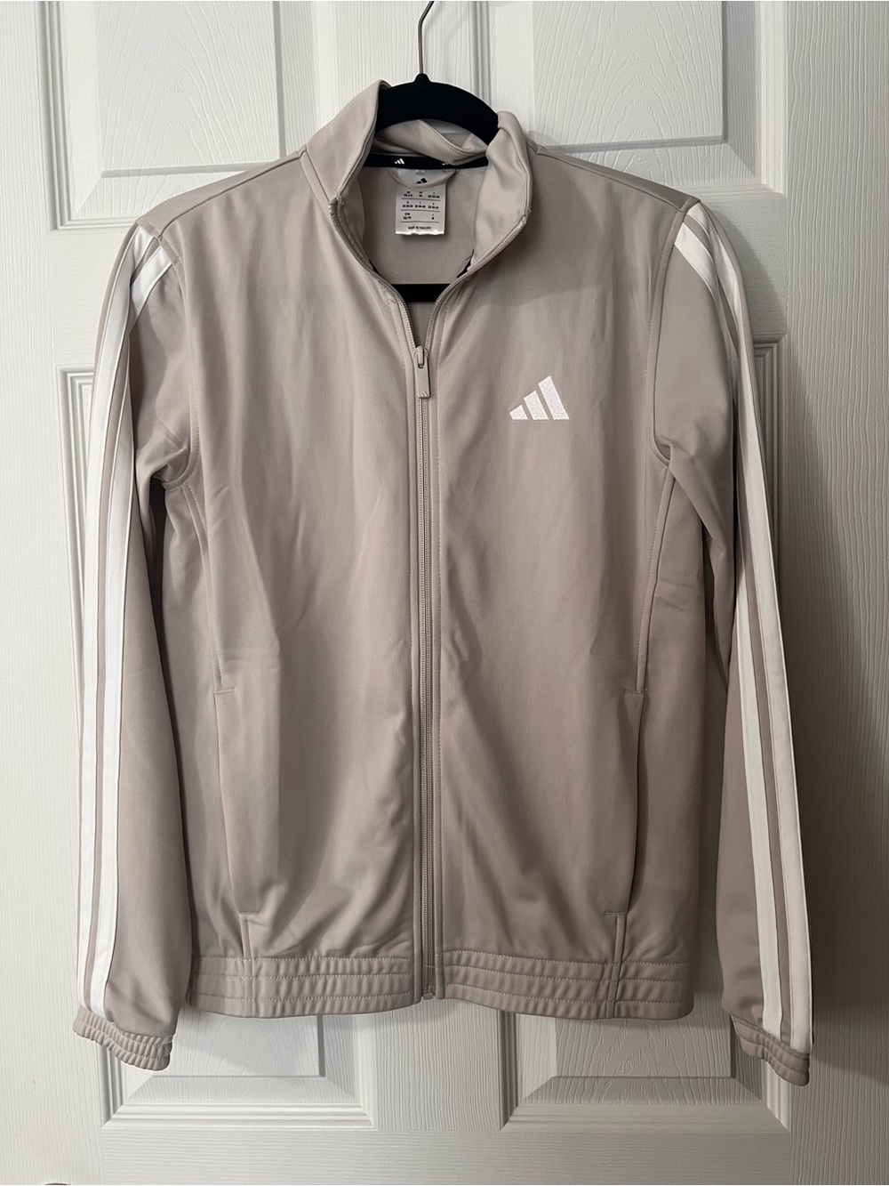 adidas Light Taupe Track Jacket with White Stripes
